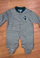 Michigan State Spartans Baby Green Striped Footed Loungewear One Piece Pajamas