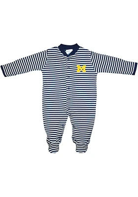 Michigan Wolverines Baby Blue Striped Footed Loungewear One Piece Pajamas