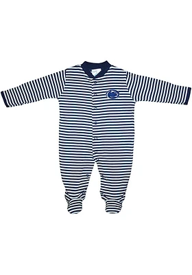Penn State Nittany Lions Baby Navy Blue Striped Footed Loungewear One Piece Pajamas