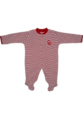Oklahoma Sooners Baby Crimson Striped Footed Loungewear One Piece Pajamas