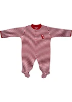 Oklahoma Sooners Baby Crimson Striped Footed Loungewear One Piece Pajamas
