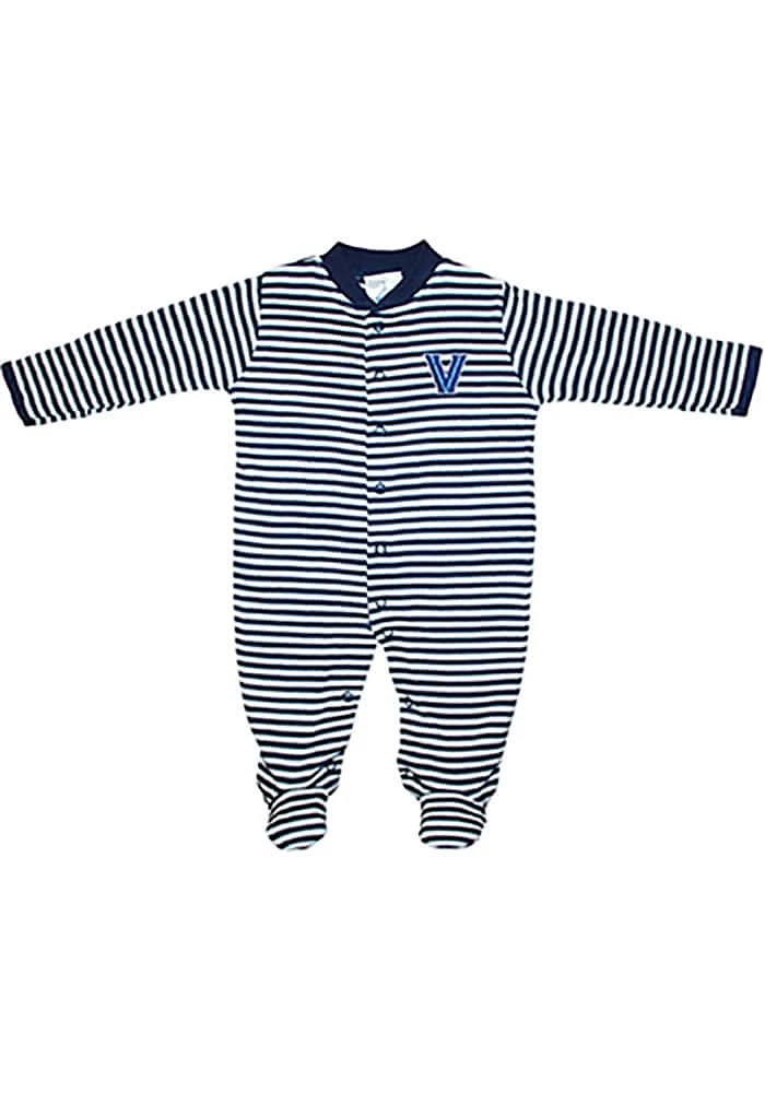 Villanova Wildcats Baby Navy Blue Striped Footed Loungewear One Piece Pajamas