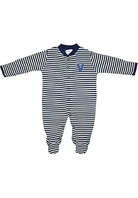 Villanova Wildcats Baby Navy Blue Striped Footed Loungewear One Piece Pajamas