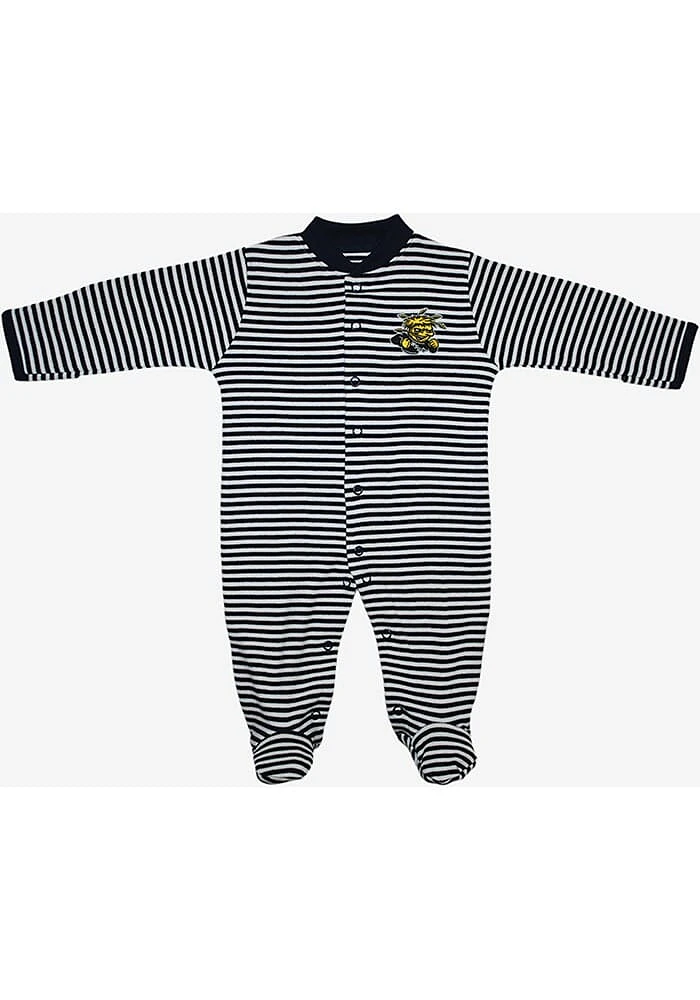 Wichita State Shockers Baby Black Striped Footed Loungewear One Piece Pajamas