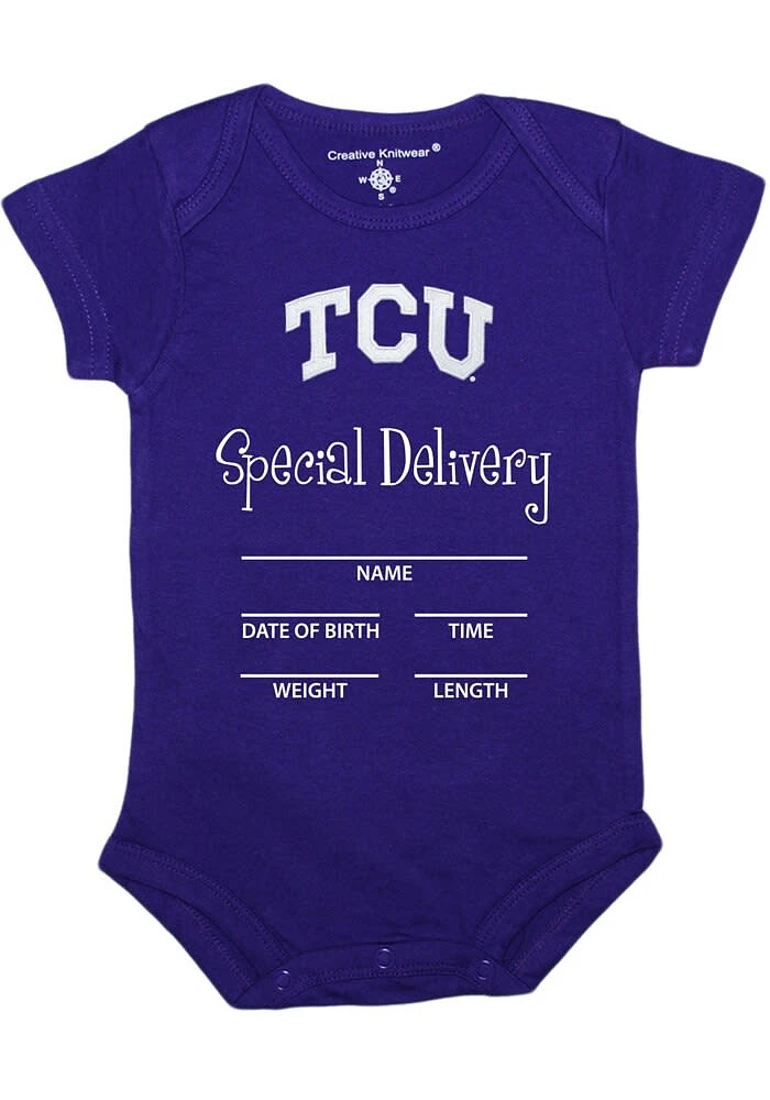 TCU Horned Frogs Baby Purple Special Delivery Short Sleeve One Piece