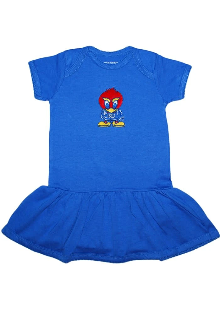 Kansas Jayhawks Baby Girls Blue Picot Jay Short Sleeve Dress