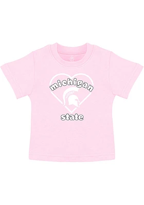 Michigan State Spartans Infant Girls Heart Mascot Short Sleeve T-Shirt Pink