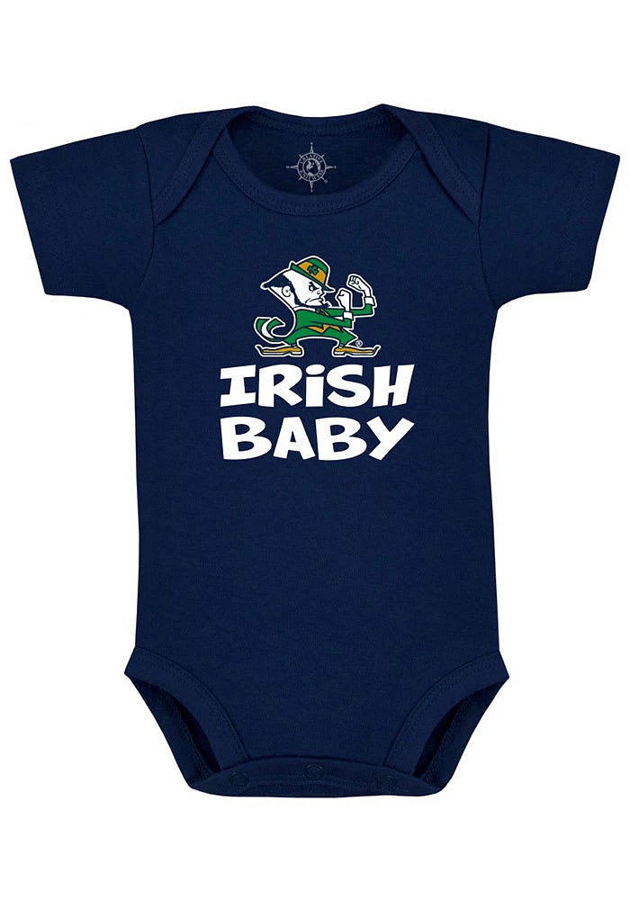 Notre Dame Fighting Irish Baby Navy Blue Mascot Short Sleeve One Piece