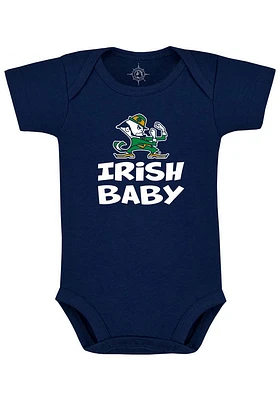 Notre Dame Fighting Irish Baby Navy Blue Mascot Short Sleeve One Piece