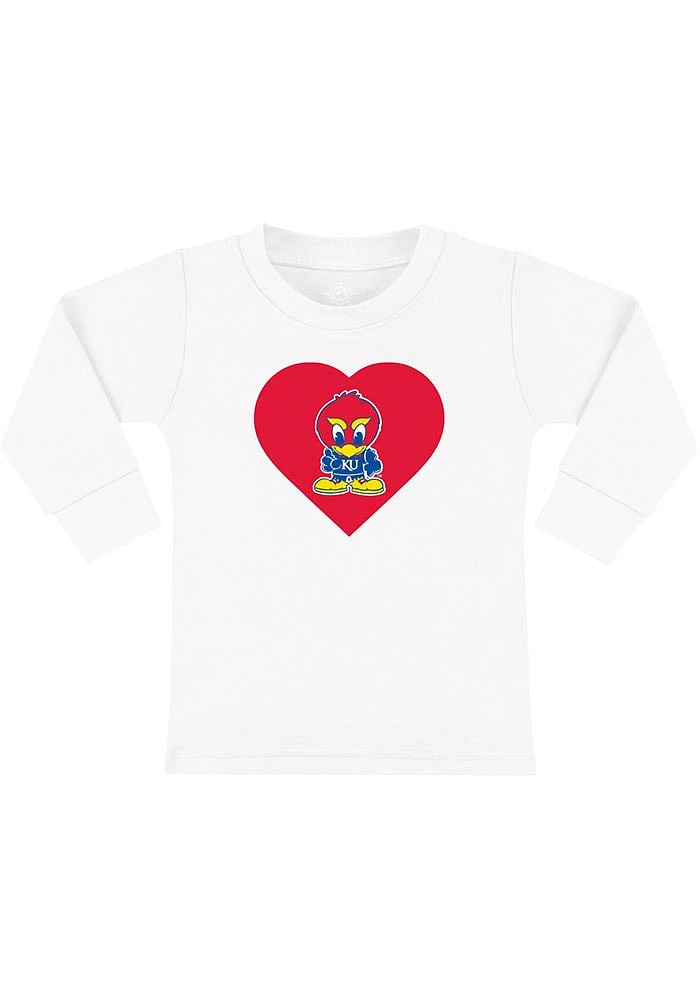 Kansas Jayhawks Toddler Girls White Heart Baby Jay Long Sleeve T Shirt