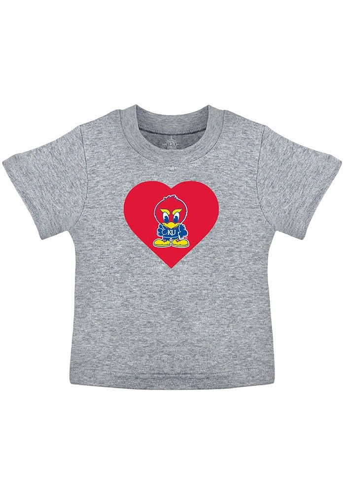 Kansas Jayhawks Toddler Girls Grey Heart Baby Jay Short Sleeve T-Shirt