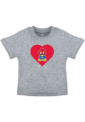Kansas Jayhawks Toddler Girls Grey Heart Baby Jay Short Sleeve T-Shirt