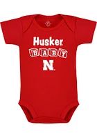 Nebraska Cornhuskers Baby Red Block Mascot Short Sleeve One Piece
