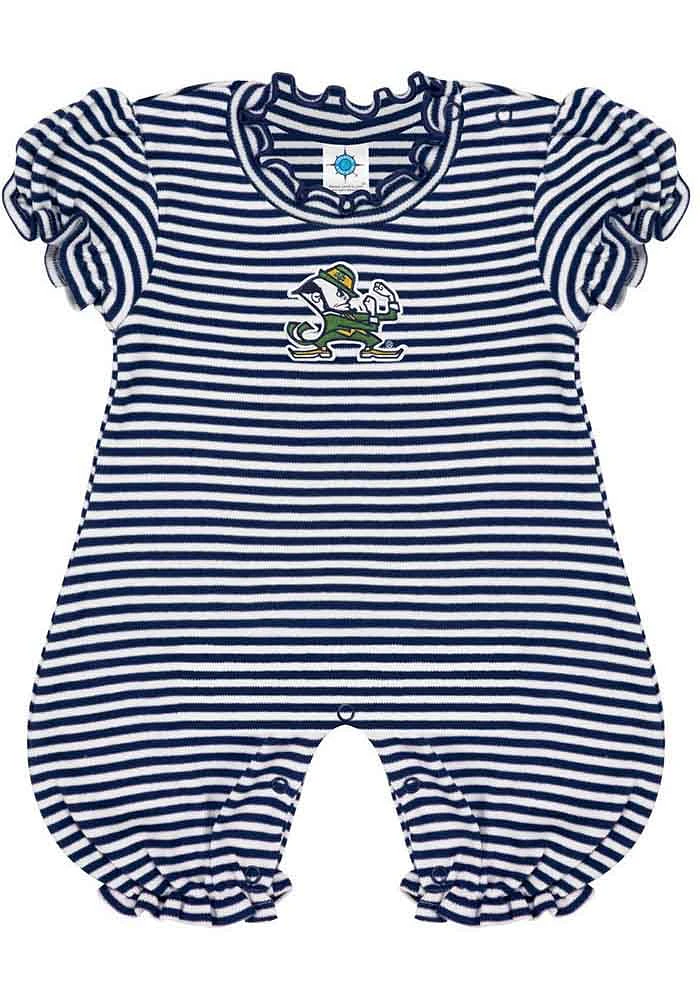 Notre Dame Fighting Irish Baby Navy Blue Striped Puff Sleeve Short One Piece
