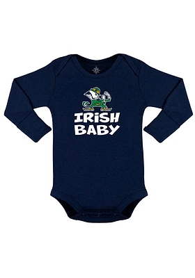 Notre Dame Fighting Irish Baby Navy Blue Mascot Long Sleeve One Piece