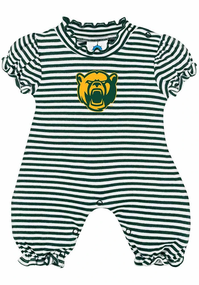 Baylor Bears Baby Green Striped Puff Sleeve Short One Piece