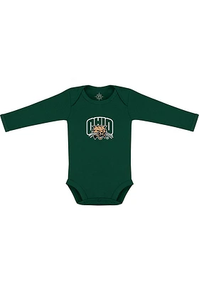 Ohio Bobcats Baby Green Primary Logo Long Sleeve One Piece