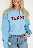 LocalE Texas Womens Light Blue Sequins Wordmark Crew Sweatshirt