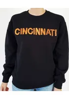 localE Cincinnati Women's Sequins Wordmark Black Unisex Long Sleeve Crew Sweatshirt