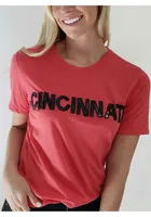 localE Cincinnati Women's Red Sequins Wordmark Unisex Short Sleeve T-Shirt