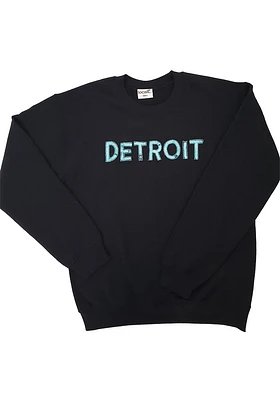 LocalE Detroit Womens Black Sequins Wordmark Crew Sweatshirt