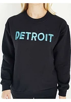 LocalE Detroit Womens Black Sequins Wordmark Crew Sweatshirt