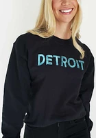 LocalE Detroit Womens Black Sequins Wordmark Crew Sweatshirt