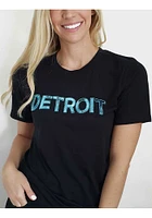 LocalE Detroit Womens Black Sequins Wordmark Short Sleeve T-Shirt