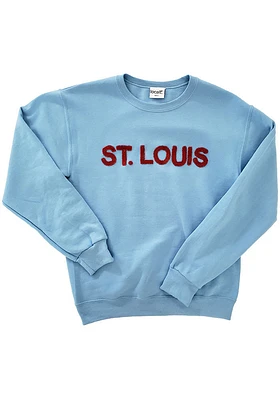 LocalE St Louis Womens Light Blue Sequins Wordmark Crew Sweatshirt