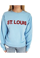 LocalE St Louis Womens Light Blue Sequins Wordmark Crew Sweatshirt
