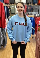 LocalE St Louis Womens Light Blue Sequins Wordmark Crew Sweatshirt