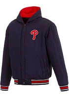 Mens Philadelphia Phillies Reversible Hooded Heavyweight Jacket - Navy Blue