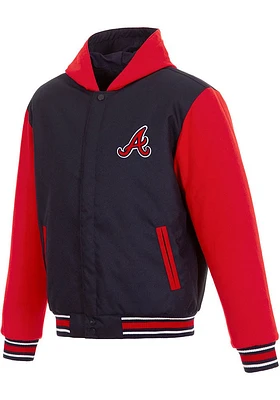 Mens Atlanta Braves Reversible Hooded Heavyweight Jacket - Navy Blue