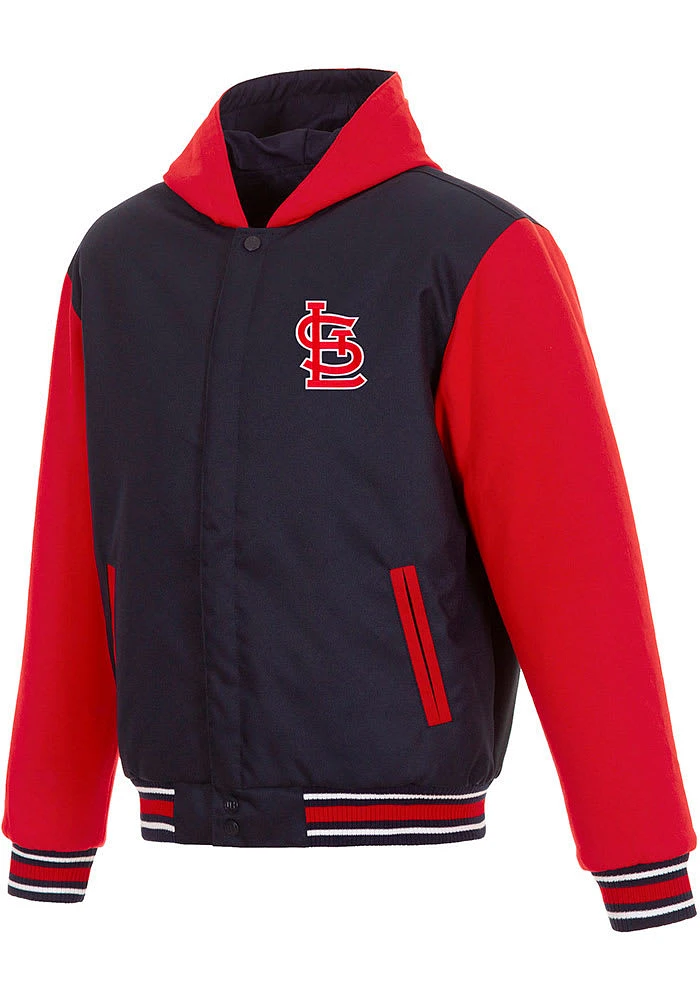 Mens St Louis Cardinals Reversible Hooded Heavyweight Jacket - Navy Blue