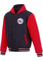 Mens Philadelphia 76ers Reversible Hooded Heavyweight Jacket - Navy Blue