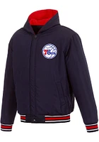 Mens Philadelphia 76ers Reversible Hooded Heavyweight Jacket - Navy Blue