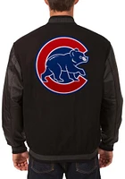 Mens Chicago Cubs Reversible Wool Leather Heavyweight Jacket - Black