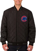 Mens Chicago Cubs Reversible Wool Leather Heavyweight Jacket - Black