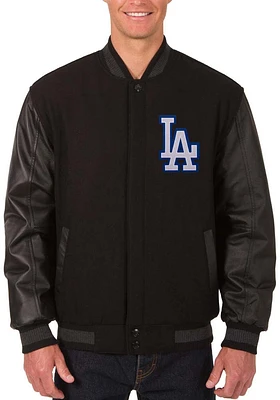 Mens Los Angeles Dodgers Reversible Wool Leather Heavyweight Jacket - Black