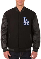Mens Los Angeles Dodgers Reversible Wool Leather Heavyweight Jacket - Black