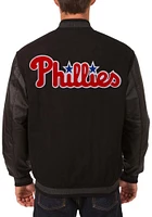 Mens Philadelphia Phillies Reversible Wool Leather Heavyweight Jacket - Black