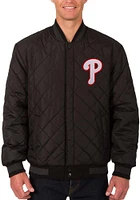 Mens Philadelphia Phillies Reversible Wool Leather Heavyweight Jacket - Black