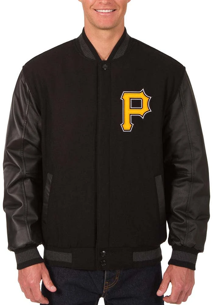 Mens Pittsburgh Pirates Reversible Wool Leather Heavyweight Jacket - Black