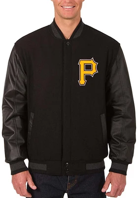 Mens Pittsburgh Pirates Reversible Wool Leather Heavyweight Jacket - Black
