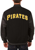 Mens Pittsburgh Pirates Reversible Wool Leather Heavyweight Jacket - Black