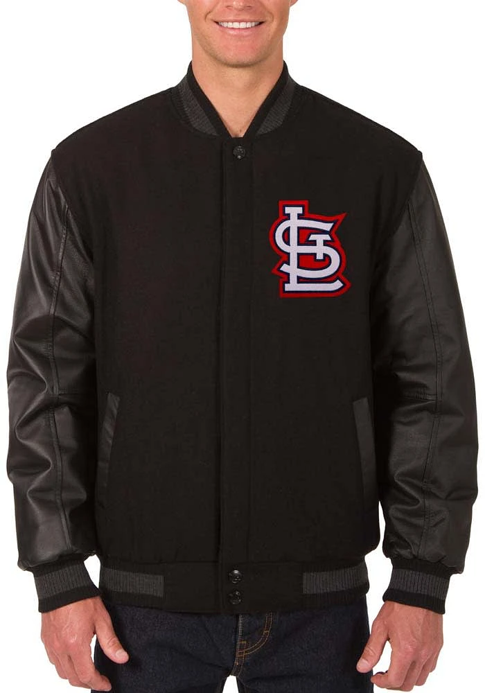 Mens St Louis Cardinals Reversible Wool Leather Heavyweight Jacket - Black