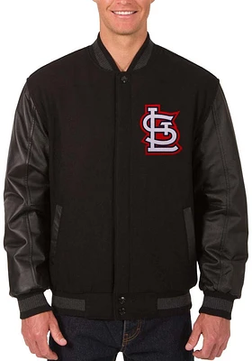 Mens St Louis Cardinals Reversible Wool Leather Heavyweight Jacket - Black