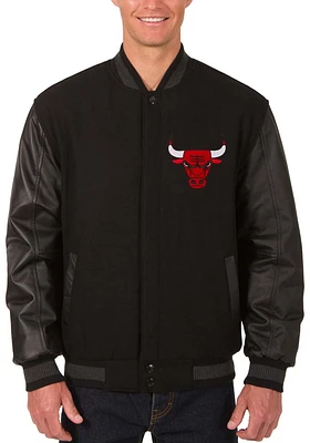 Mens Chicago Bulls Reversible Wool Leather Heavyweight Jacket - Black