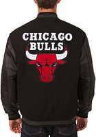Mens Chicago Bulls Reversible Wool Leather Heavyweight Jacket - Black