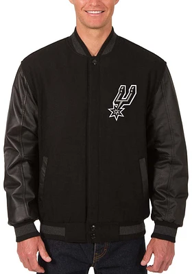 Mens San Antonio Spurs Reversible Wool Leather Heavyweight Jacket - Black